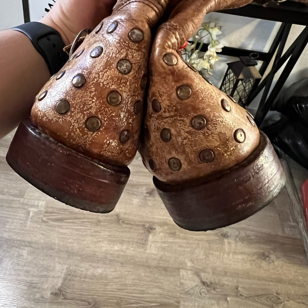 BED STU Cobbler Series Moto Boot Brown tan  Leather Studded Distressed - Picture 10 of 11